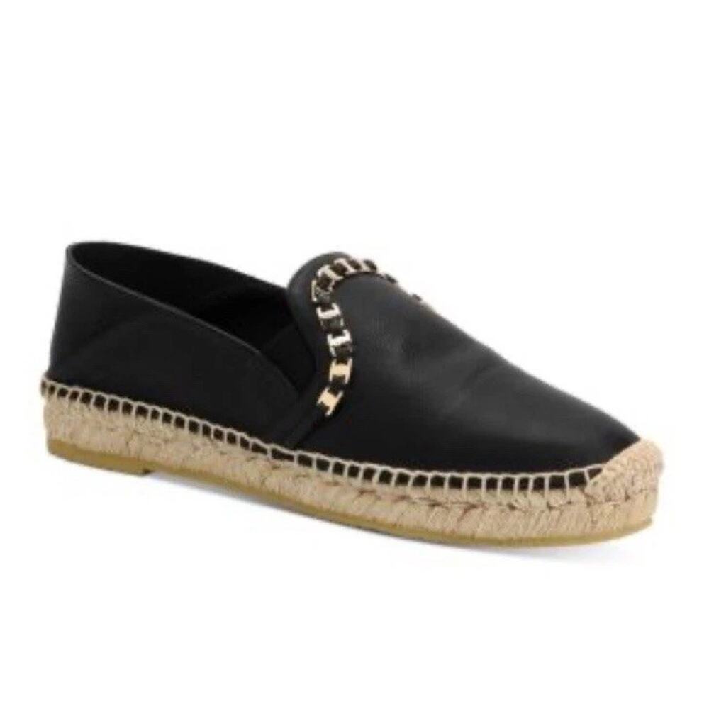 Salvatore Ferragamo Black Leather Telendos Chain Flat Espadrilles Shoes-8C
